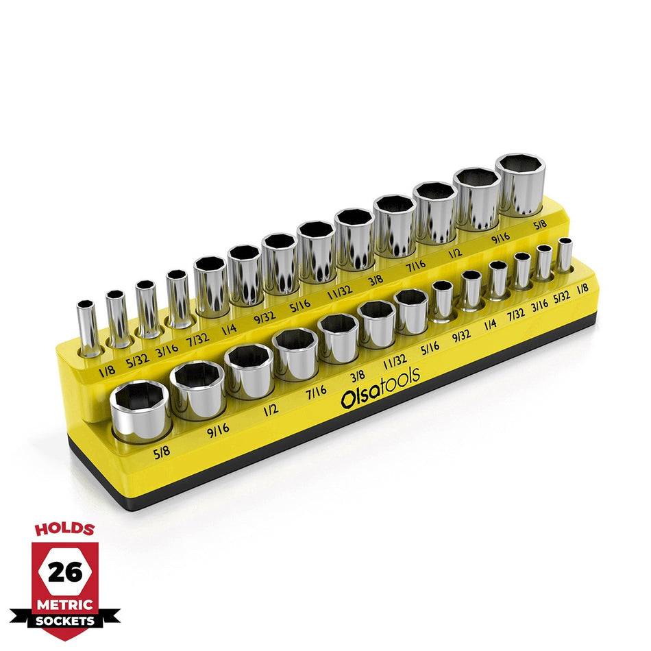 2Row Magnetic Socket Organizer for 1/4"3/8"1/2" Drive Holds 75+Sockets