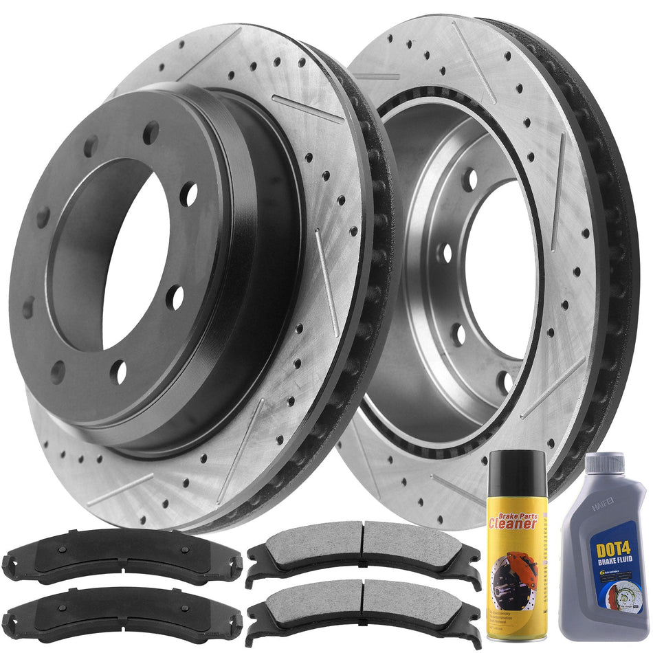 Front drilled & slotted brake rotors with ceramic pads for Ford F-250, F-350 and Excursion