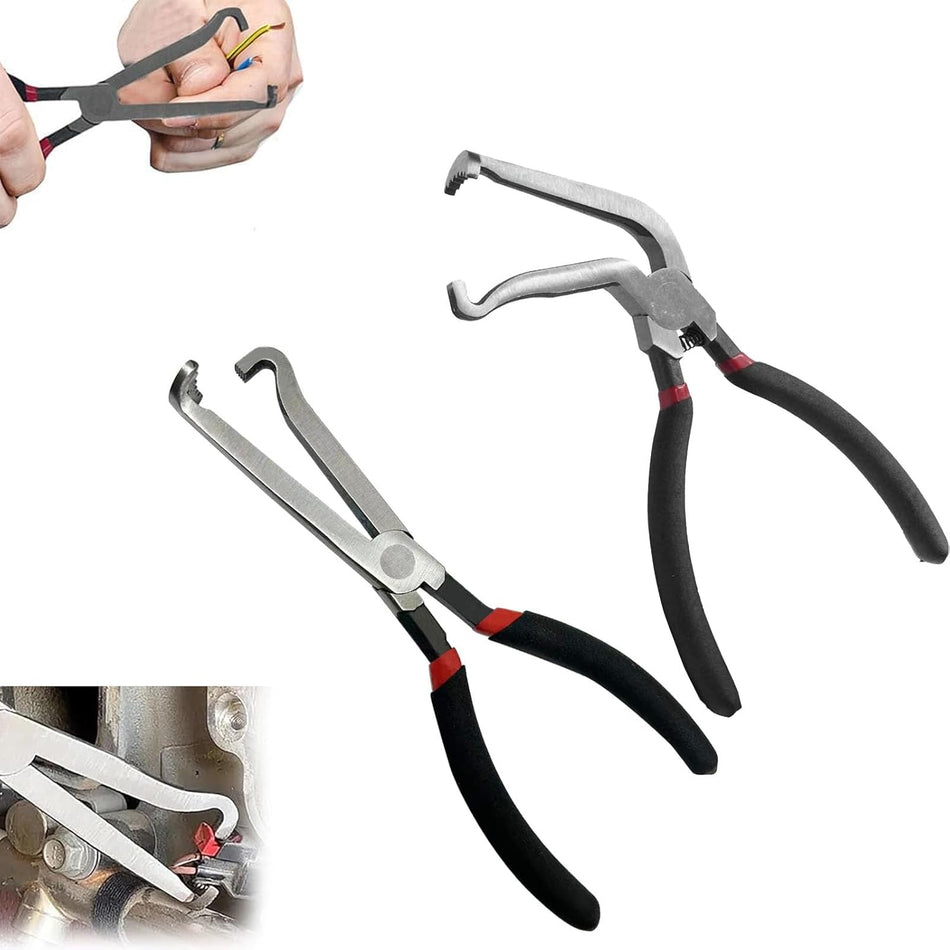 8" Automotive Electrical Connector Pliers Set - Straight & 60° Bend for Fuel Lines & Wiring Harnesses