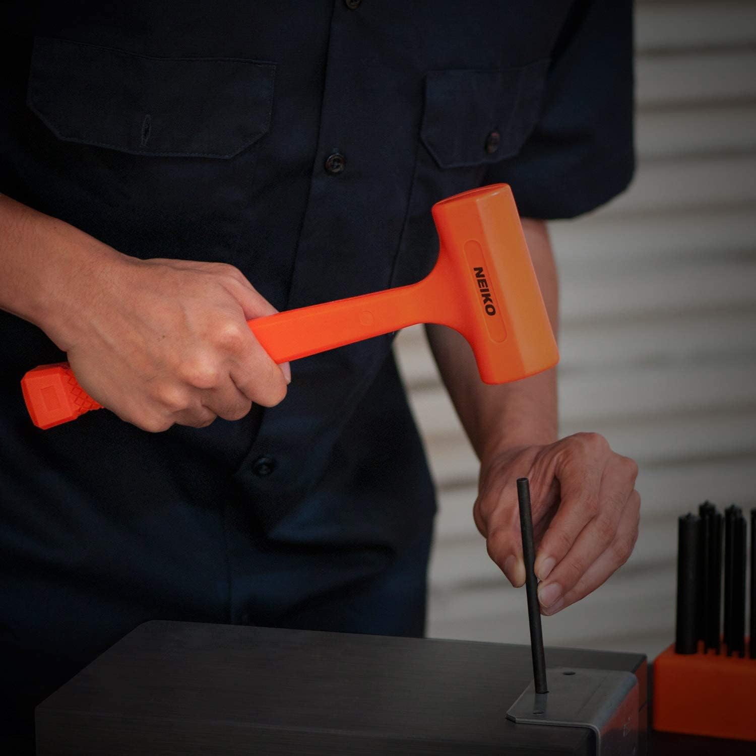 2 LB Dead Blow Hammer - Polyurethane Head, Non-Slip Grip, Orange