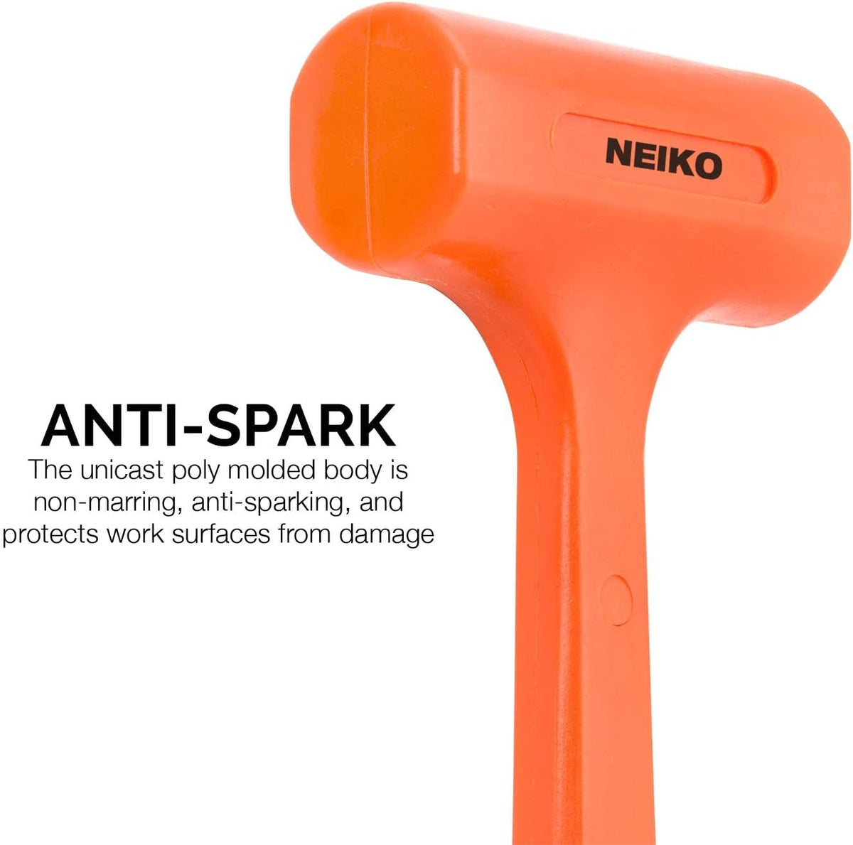 2 LB Dead Blow Hammer - Polyurethane Head, Non-Slip Grip, Orange