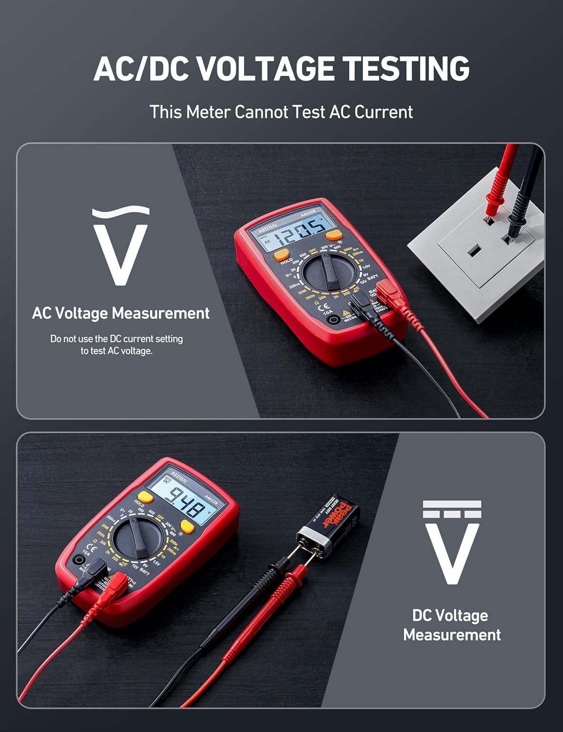 Digital Multimeter 2000 Counts for AC/DC Voltage and Resistance Testing