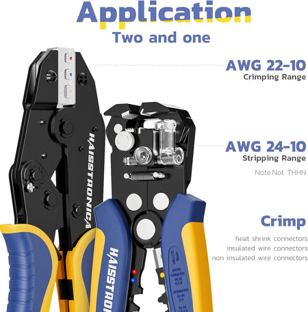 Professional Wire Stripper and Crimper Tool for AWG 24-10 Stripping & 22-10 Crimping