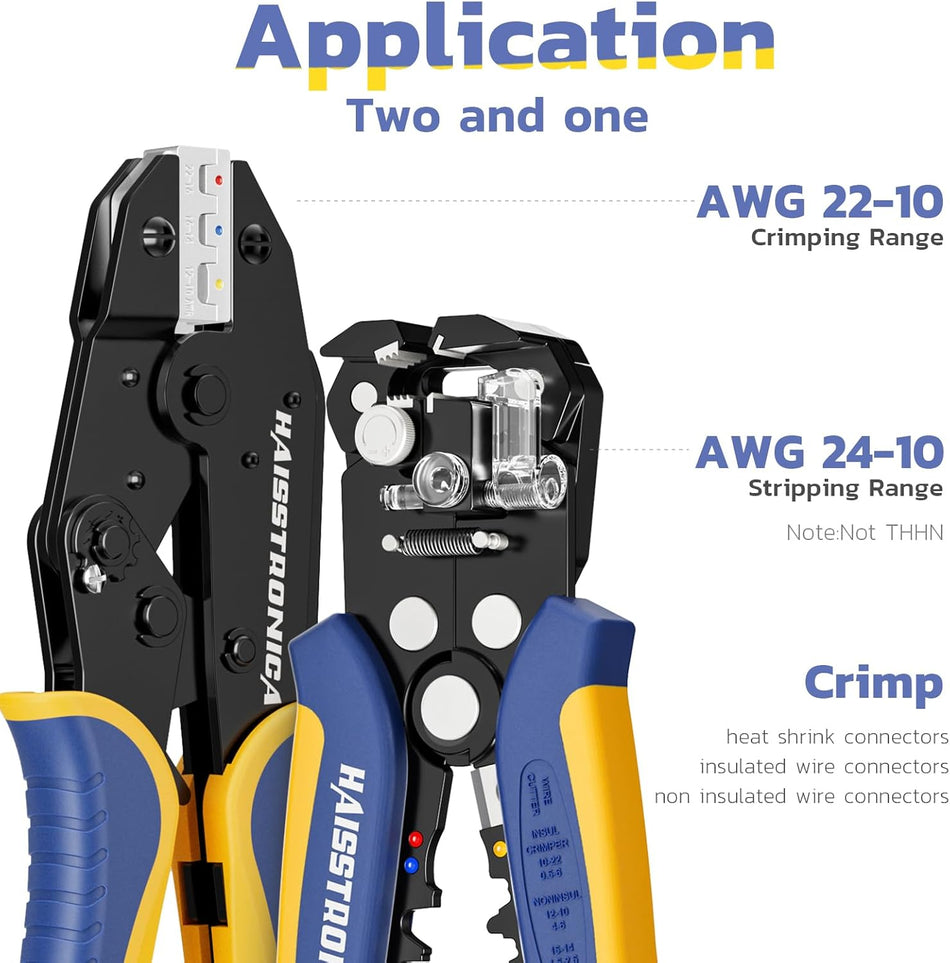 Professional Wire Stripper and Crimper Tool for AWG 24-10 Stripping & 22-10 Crimping