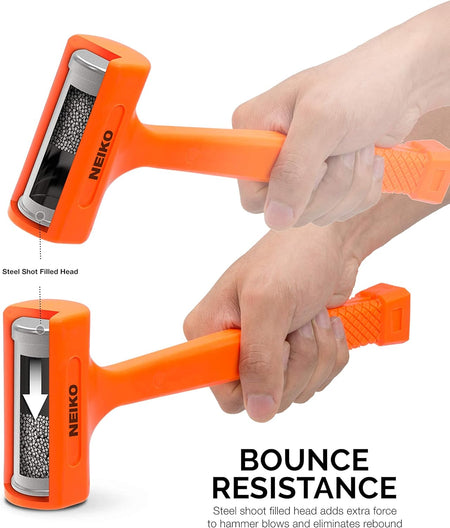 2 LB Dead Blow Hammer - Polyurethane Head, Non-Slip Grip, Orange