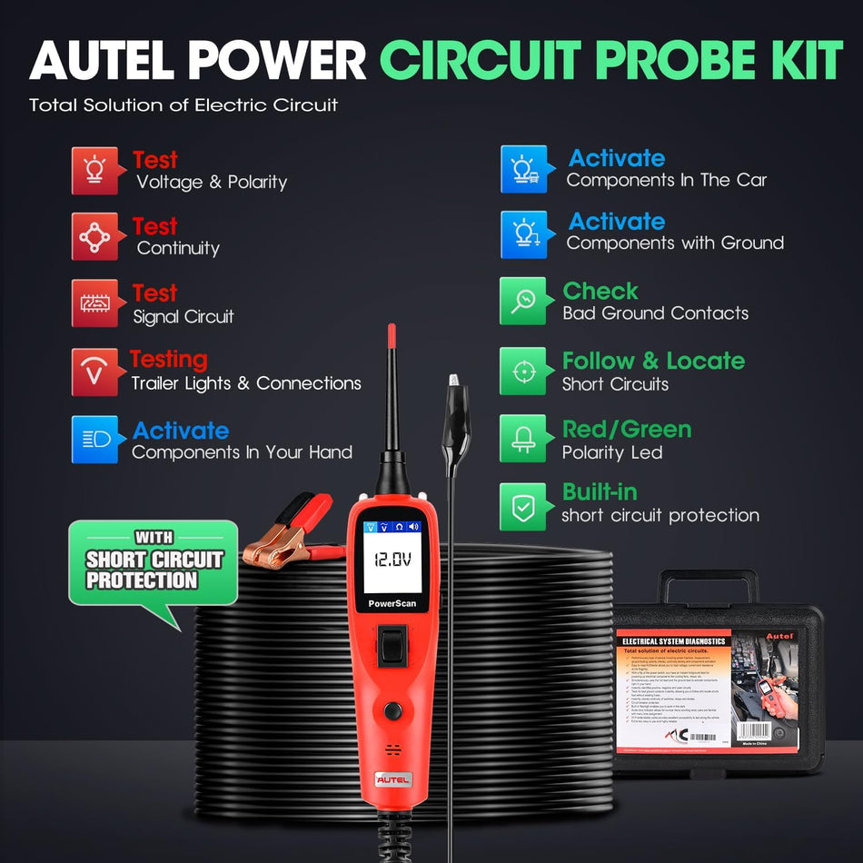 Automotive circuit tester tool with 20FT cable for 6-30V systems