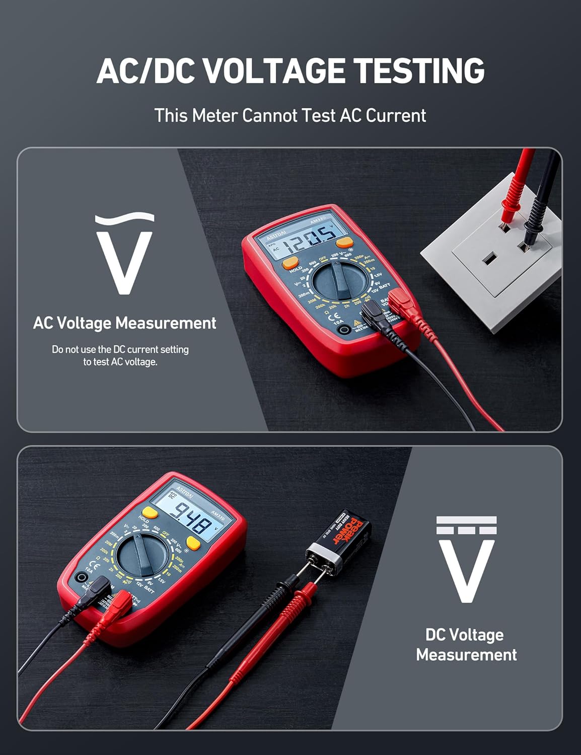 Digital Multimeter 2000 Counts for AC/DC Voltage and Resistance Testing