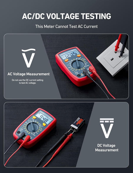 Digital Multimeter 2000 Counts for AC/DC Voltage and Resistance Testing