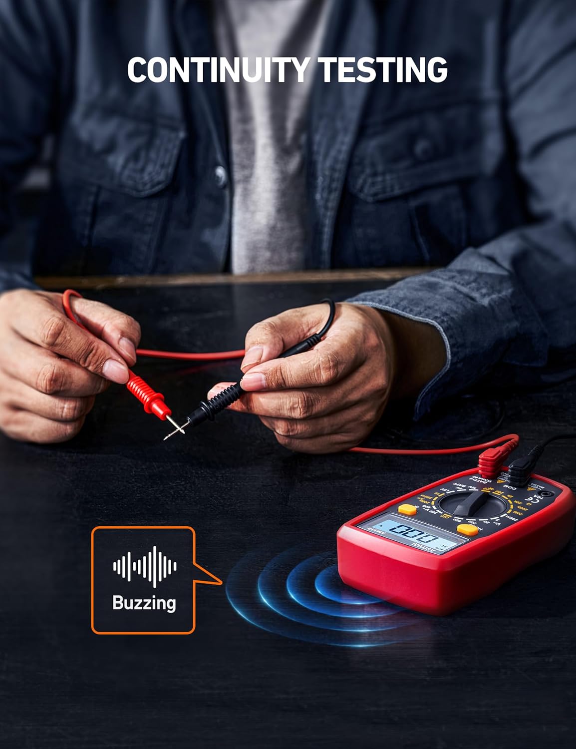 Digital Multimeter 2000 Counts for AC/DC Voltage and Resistance Testing