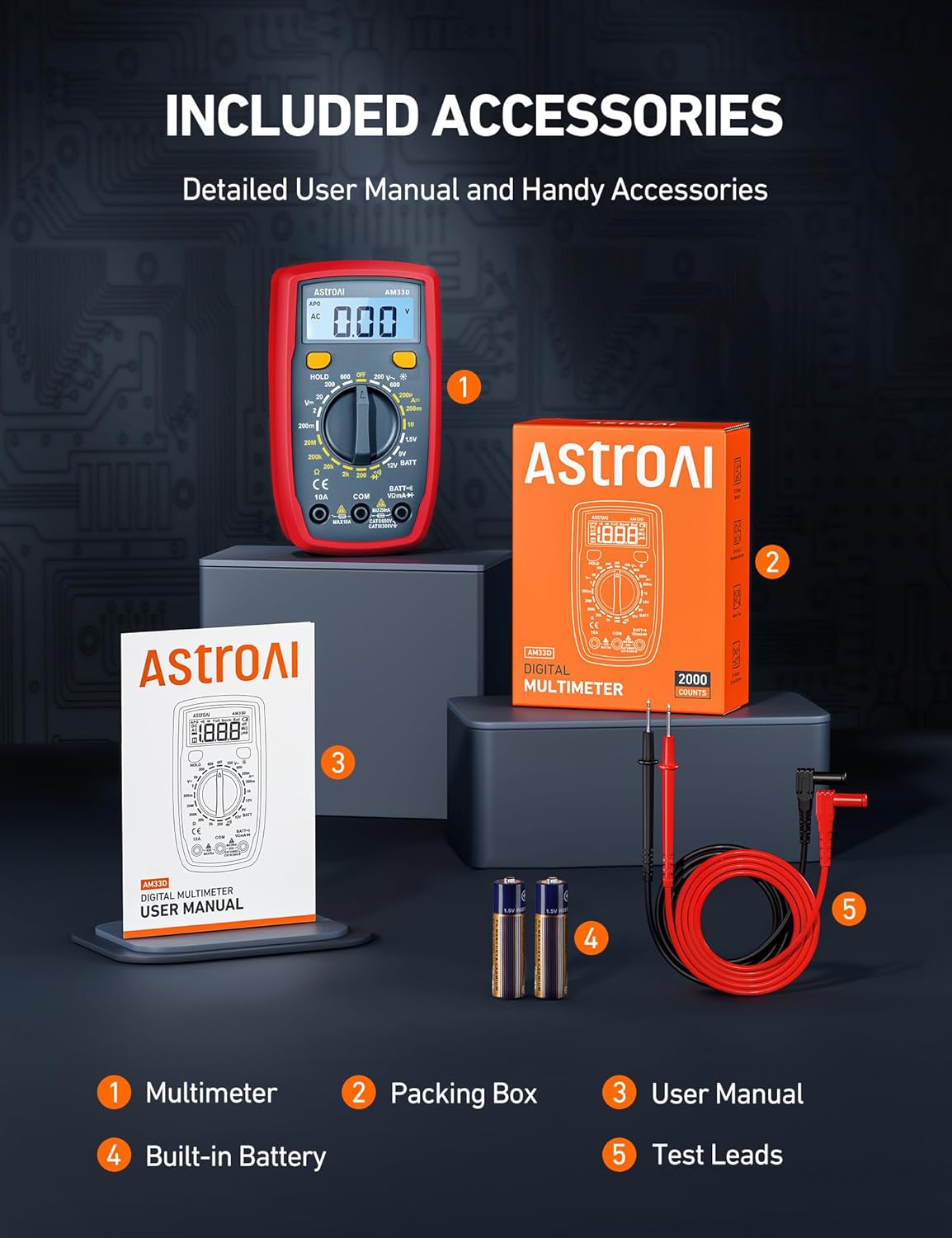 Digital Multimeter 2000 Counts for AC/DC Voltage and Resistance Testing