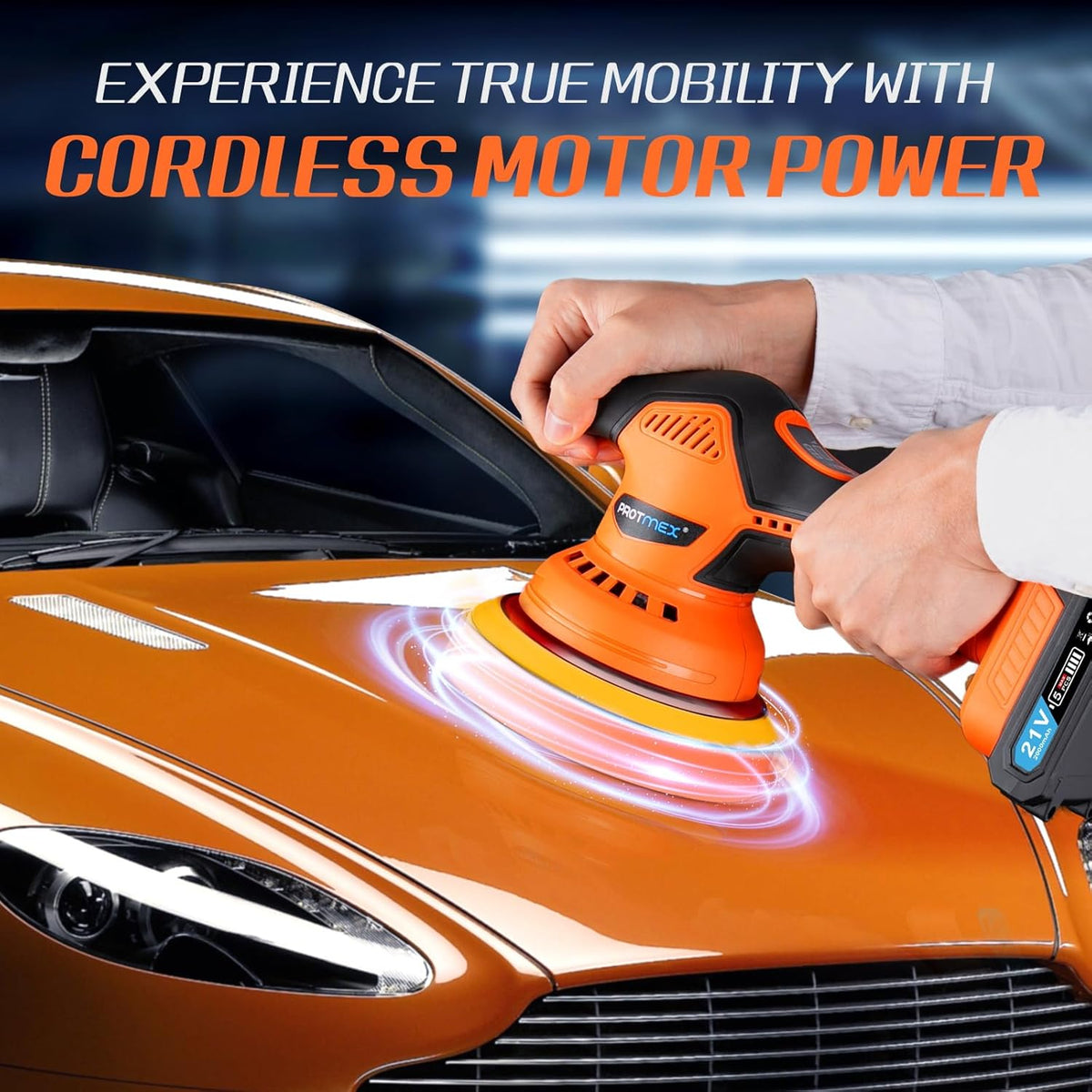 Cordless 21V Car Polisher Kit with 2 Batteries and 18 Attachments for Detailing
