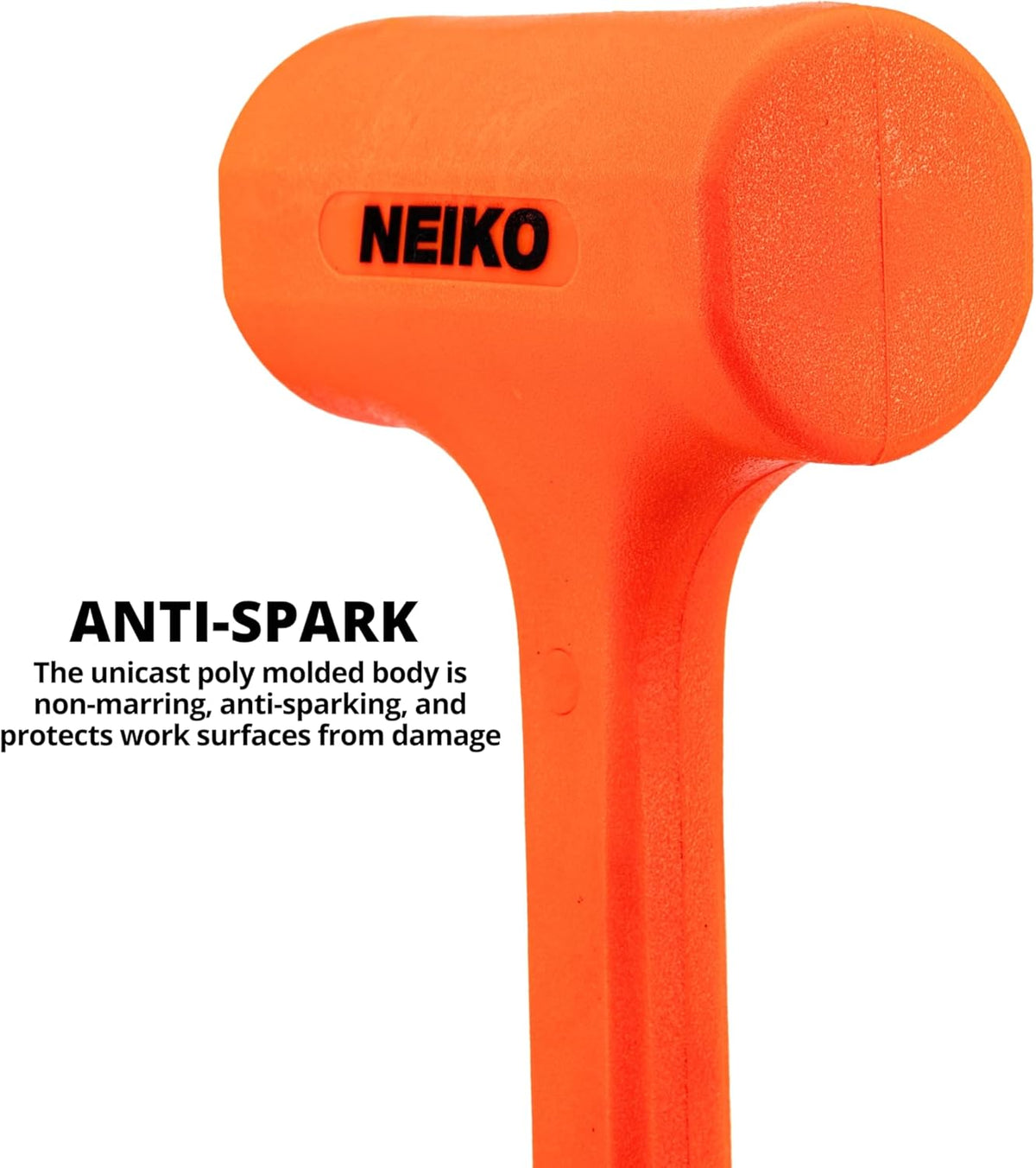 2 LB Dead Blow Hammer - Polyurethane Head, Non-Slip Grip, Orange