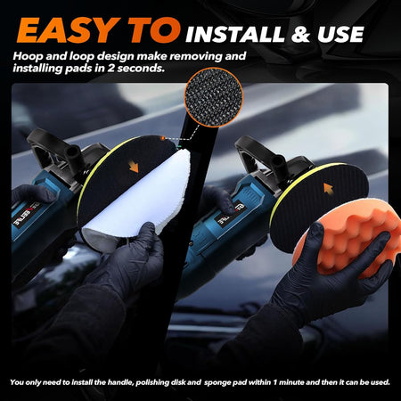 1600W rotary polisher with 7 variable speeds and detachable handles for car and boat detailing