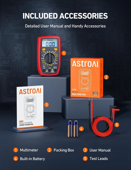 Digital Multimeter 2000 Counts for AC/DC Voltage and Resistance Testing
