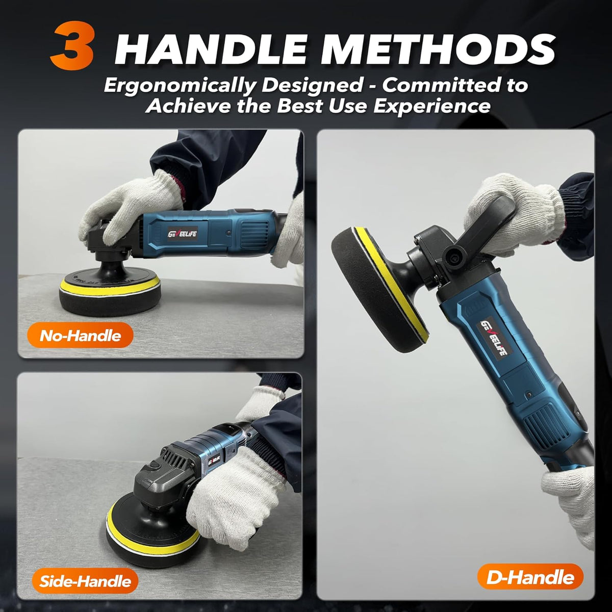 1600W rotary polisher with 7 variable speeds and detachable handles for car and boat detailing