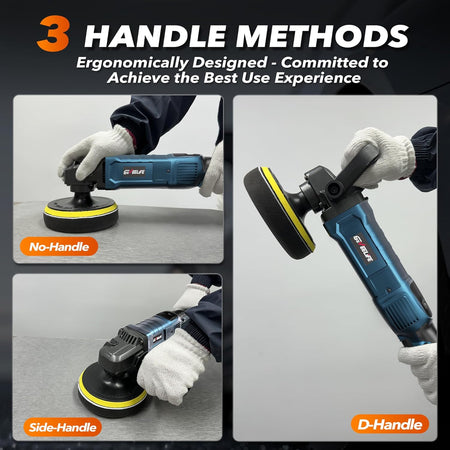 1600W rotary polisher with 7 variable speeds and detachable handles for car and boat detailing
