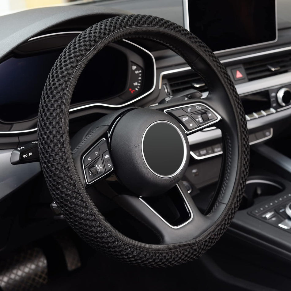 Elastic Steering Wheel Cover - 15-Inch, Microfiber Ice Silk, Anti-Slip, All-Season Comfort
