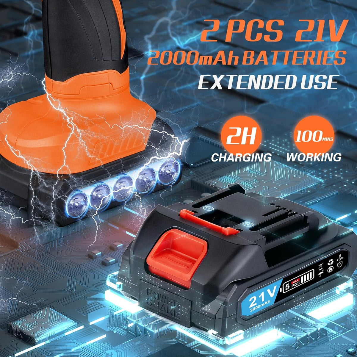 Cordless 21V Car Polisher Kit with 2 Batteries and 18 Attachments for Detailing