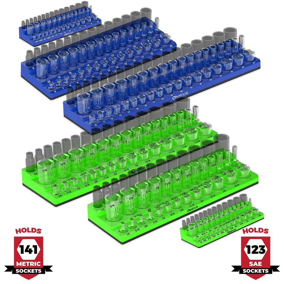 3Row Magnetic Socket Organizer for 1/4"3/8"1/2" Drive Holds 75+Sockets
