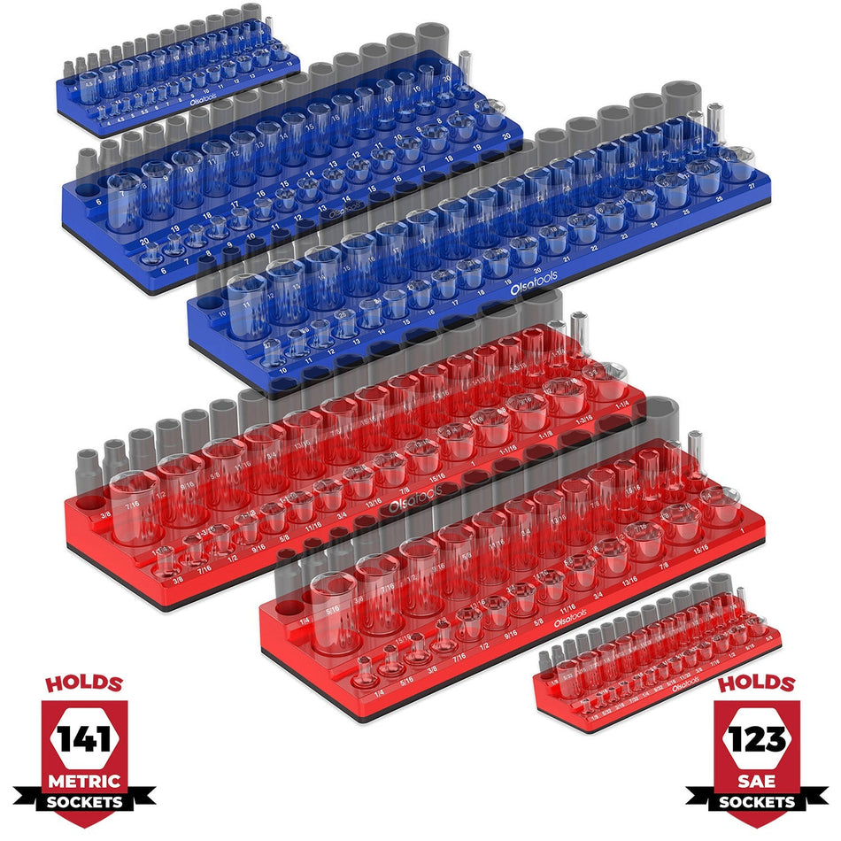 3Row Magnetic Socket Organizer for 1/4"3/8"1/2" Drive Holds 75+Sockets