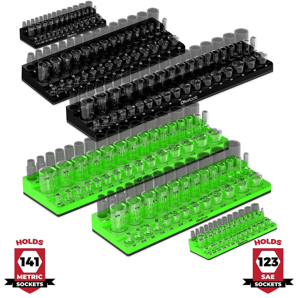 3Row Magnetic Socket Organizer for 1/4"3/8"1/2" Drive Holds 75+Sockets