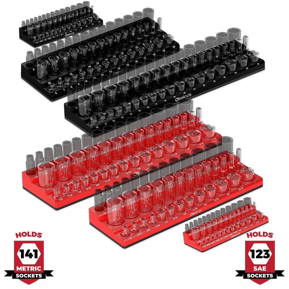 3Row Magnetic Socket Organizer for 1/4"3/8"1/2" Drive Holds 75+Sockets