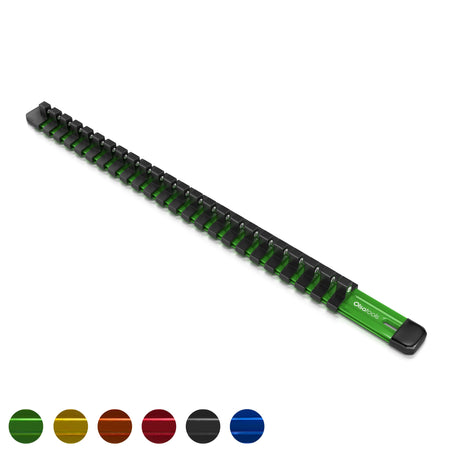 Aluminum socket organizer set with 3 rails for 1/4", 3/8", and 1/2" drive sockets