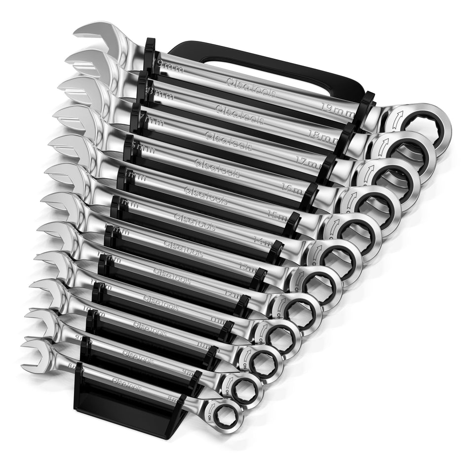 12-piece metric ratcheting wrench set with 120-tooth mechanism