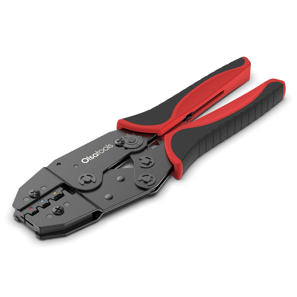 Ratcheting wire crimper tool with dual-lever mechanism