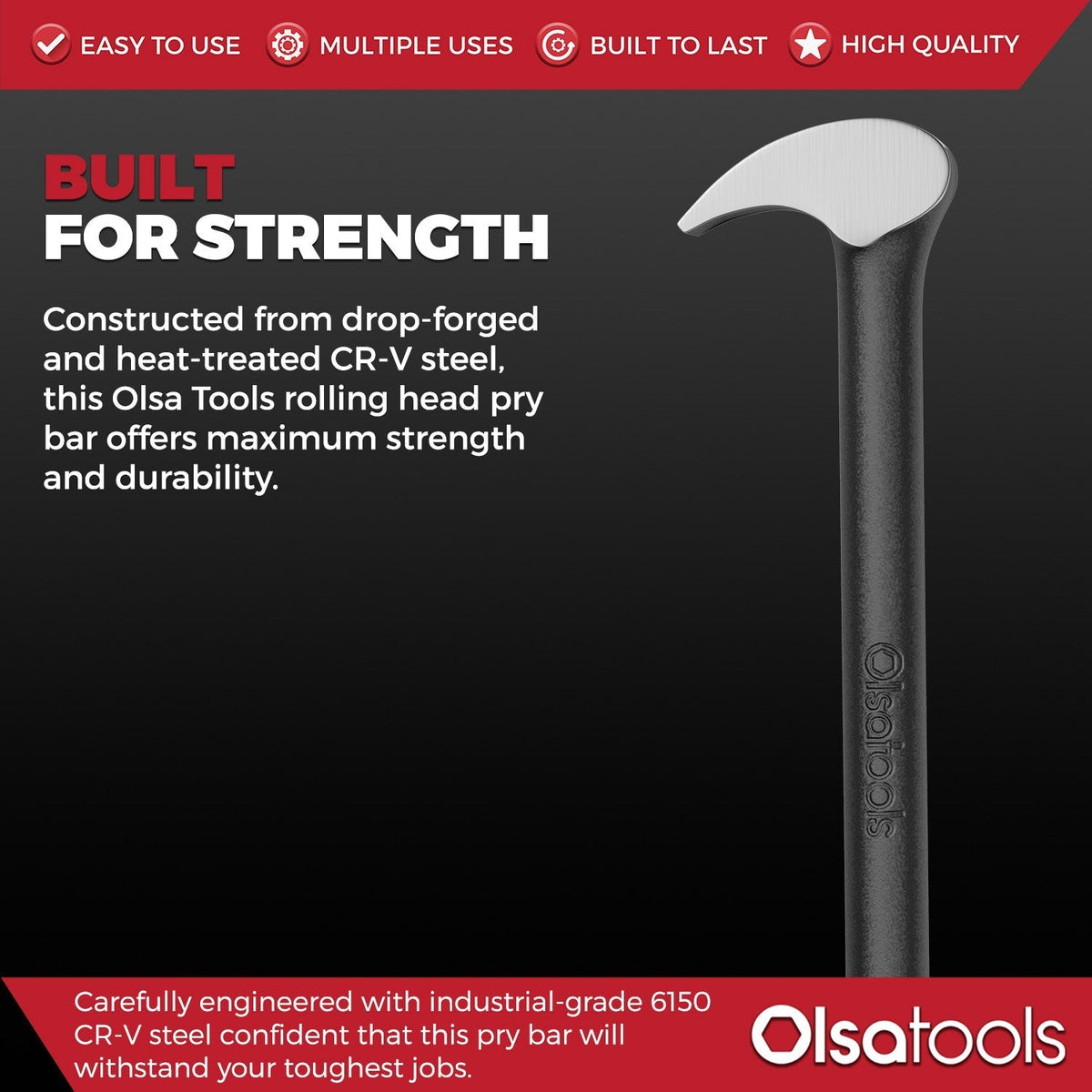 Rolling head pry bar set with 6" and 16" CR-V steel bars