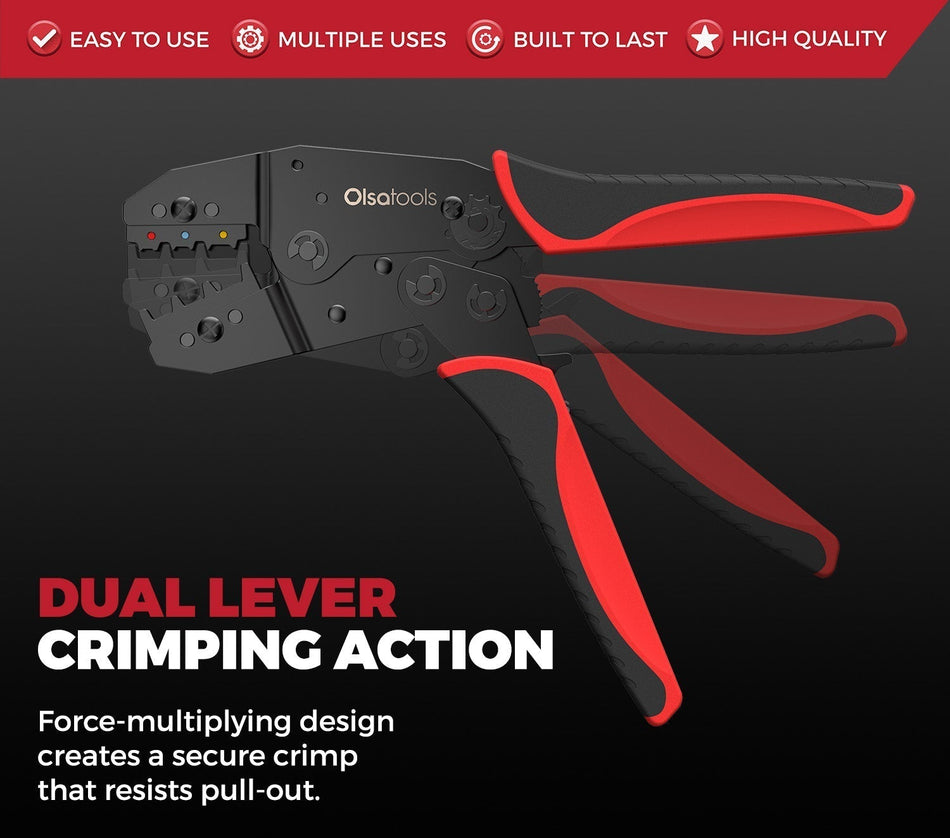 Ratcheting wire crimper tool with dual-lever mechanism