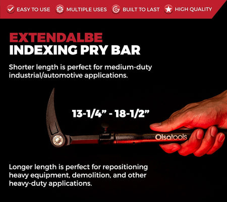 Extendable pry bar with adjustable length and pivoting head