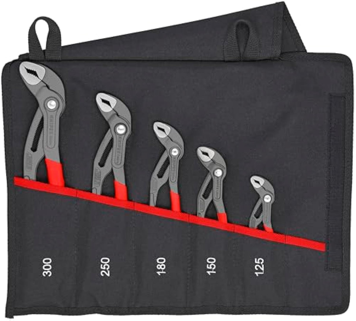 5-piece cobra pliers set in black with tool roll