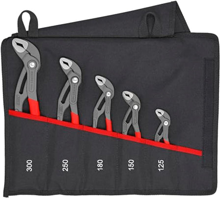 5-piece cobra pliers set in black with tool roll